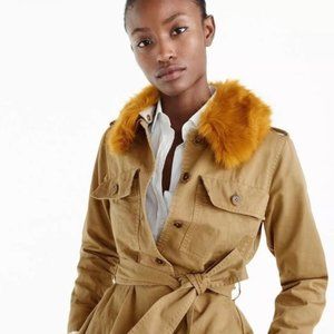J.Crew Peplum Chino Jacket with Fur Collar